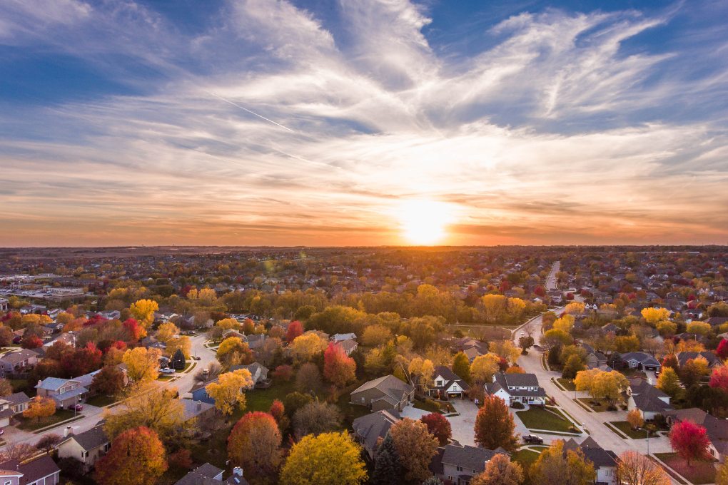 Aerial view of neighborhood.