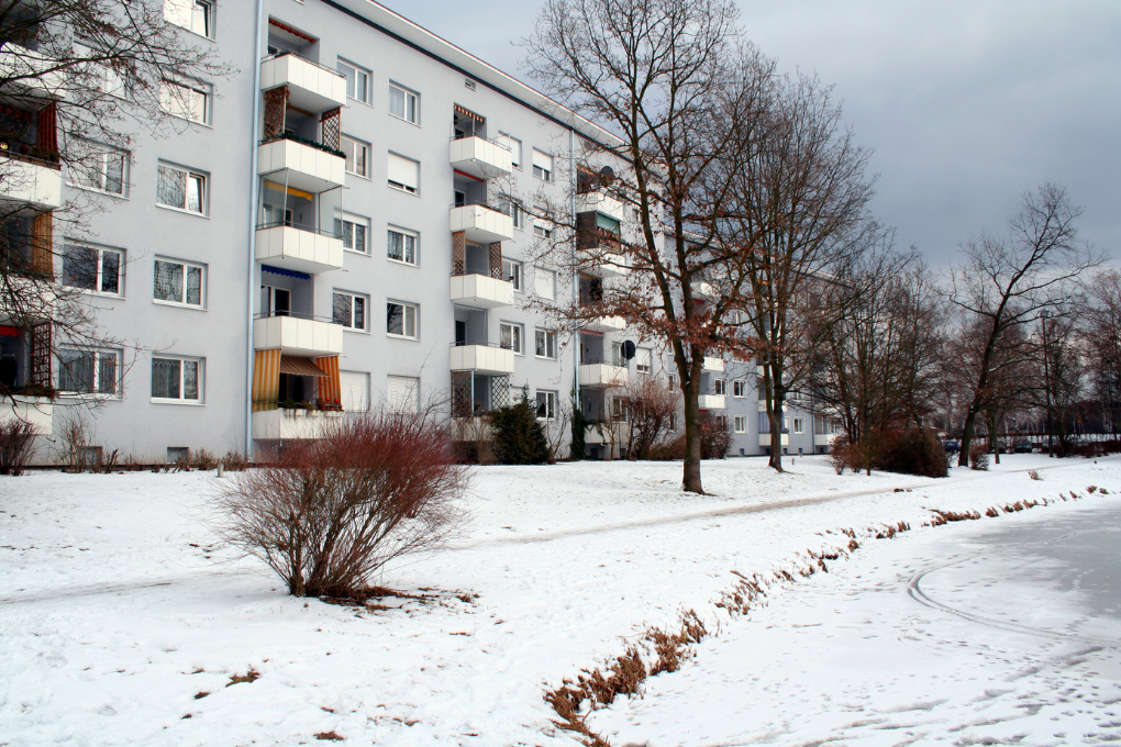 Multifamily property in the snow.