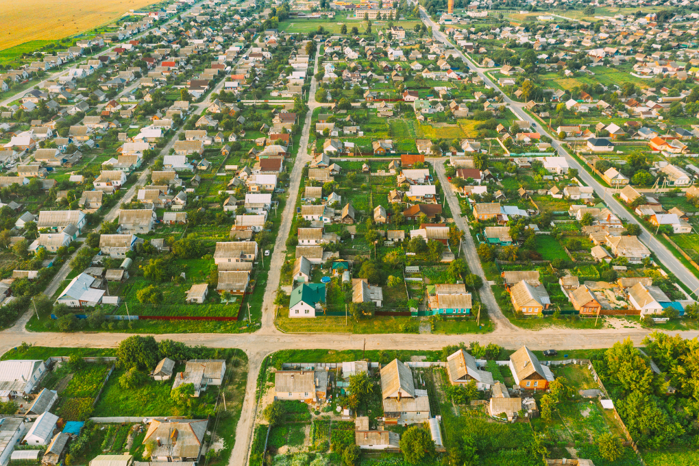 Bird's eye view of neighborhood.