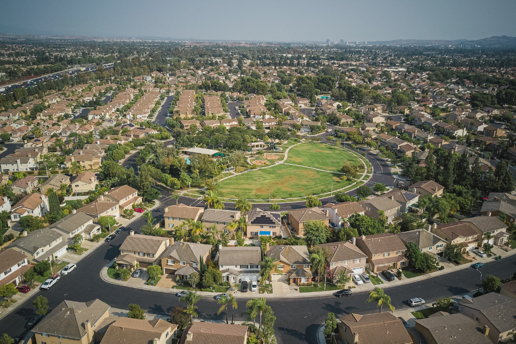 Bird's eye view of houses.
